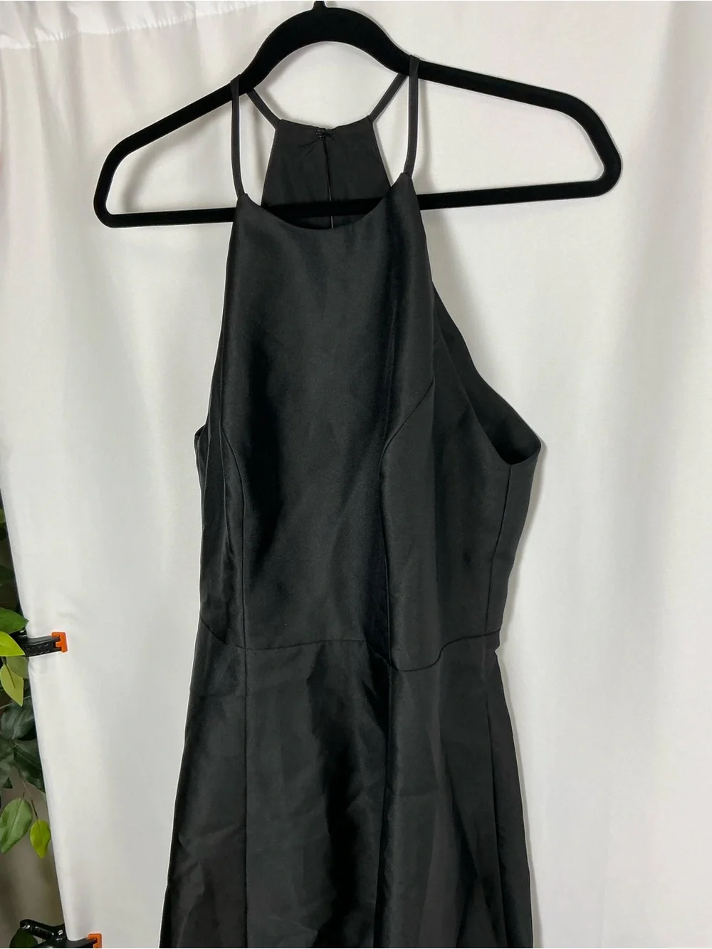 ALFRED SUNG Black Jewel Neck Halter A-Line Satin Maxi Dress - Picture 4 of 6